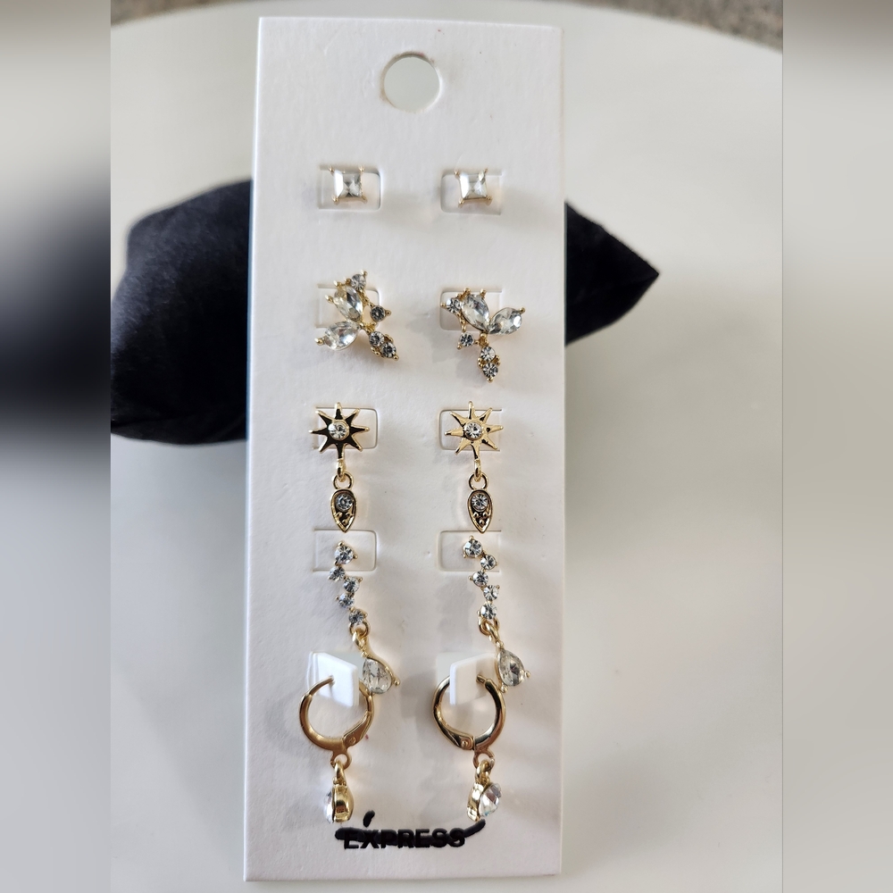 Express Gold Tone Earring Set with Crystals 5 sets